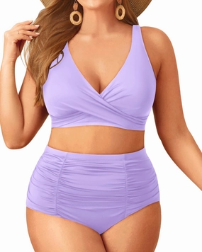 Holipick Two Piece Plus Size Swimsuits for Women High Waisted Bikini Tummy Control Bathing Suits Twist Front Swimwear