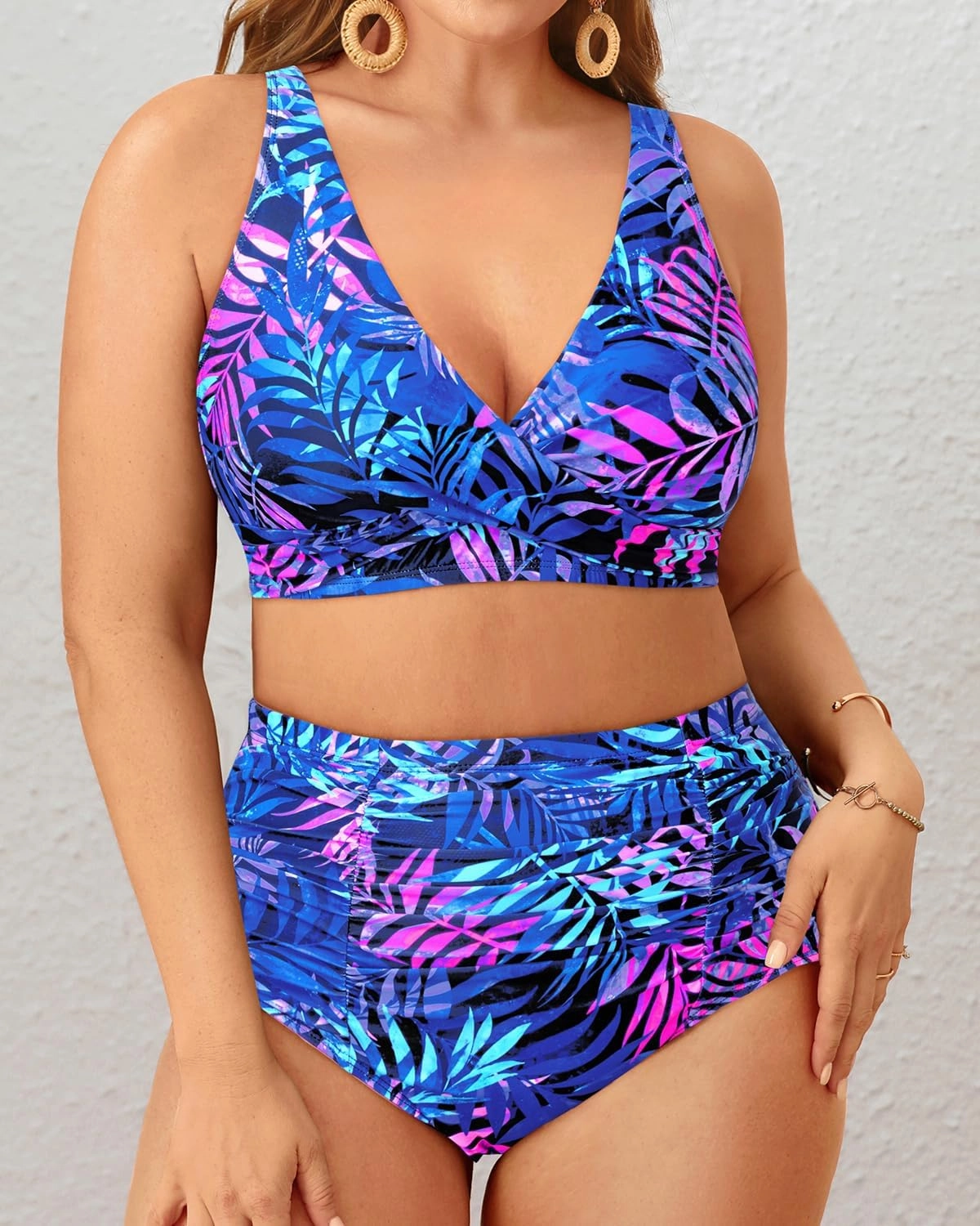 Holipick Two Piece Plus Size Swimsuits for Women High Waisted Bikini Tummy Control Bathing Suits Twist Front Swimwear