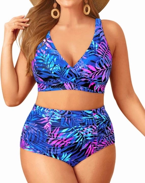 Holipick Two Piece Plus Size Swimsuits for Women High Waisted Bikini Tummy Control Bathing Suits Twist Front Swimwear