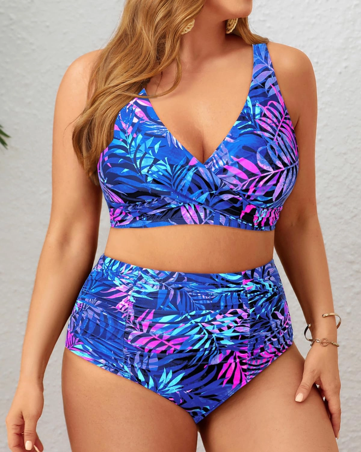 Holipick Two Piece Plus Size Swimsuits for Women High Waisted Bikini Tummy Control Bathing Suits Twist Front Swimwear