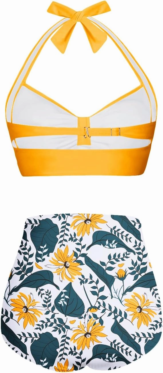 Holipick Women High Waisted Bikini Set Two Piece Swimsuit Tummy Control Bathing Suit Vintage Halter Swimwear