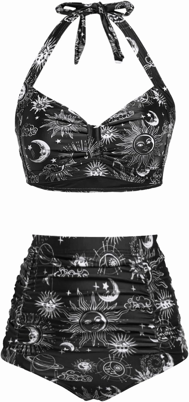 Holipick Women High Waisted Bikini Set Two Piece Swimsuit Tummy Control Bathing Suit Vintage Halter Swimwear