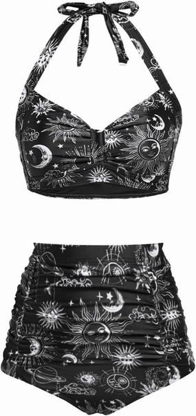 Holipick Women High Waisted Bikini Set Two Piece Swimsuit Tummy Control Bathing Suit Vintage Halter Swimwear