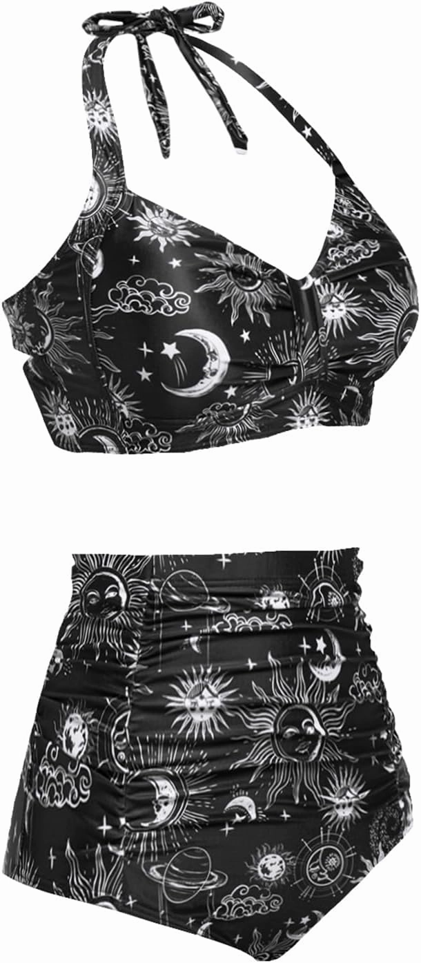 Holipick Women High Waisted Bikini Set Two Piece Swimsuit Tummy Control Bathing Suit Vintage Halter Swimwear