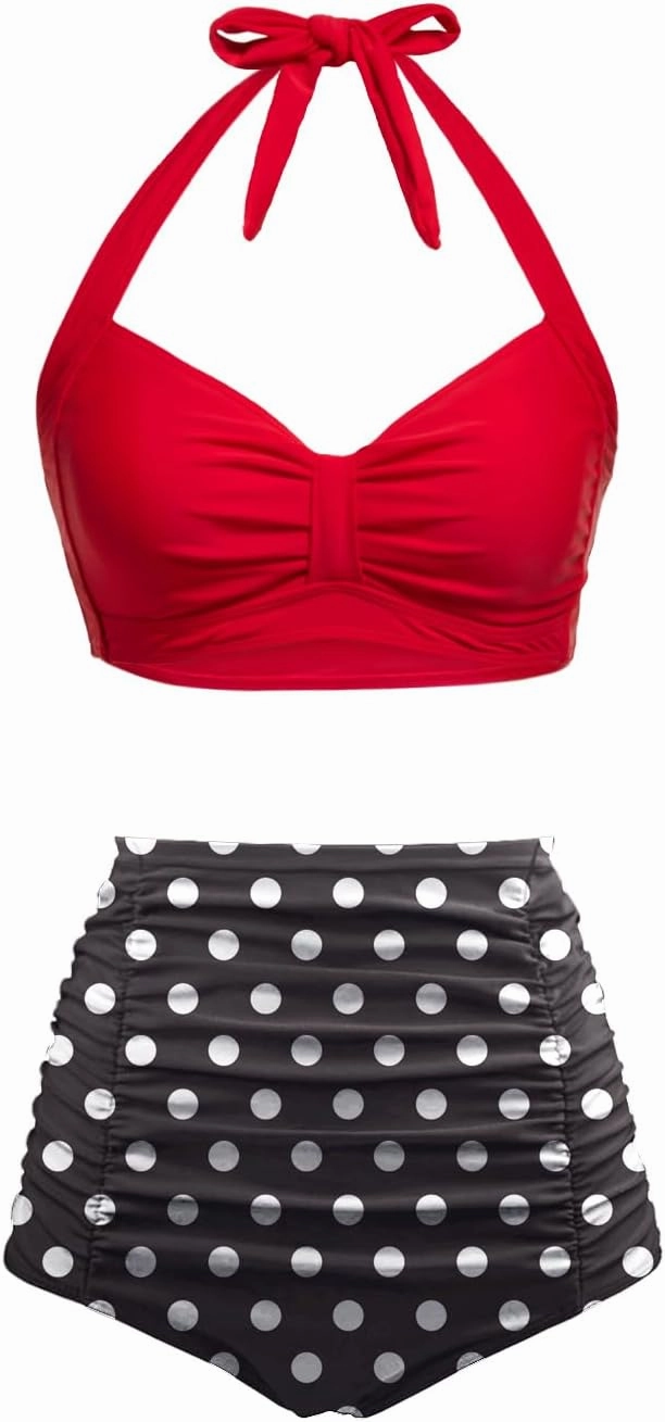 Holipick Women High Waisted Bikini Set Two Piece Swimsuit Tummy Control Bathing Suit Vintage Halter Swimwear