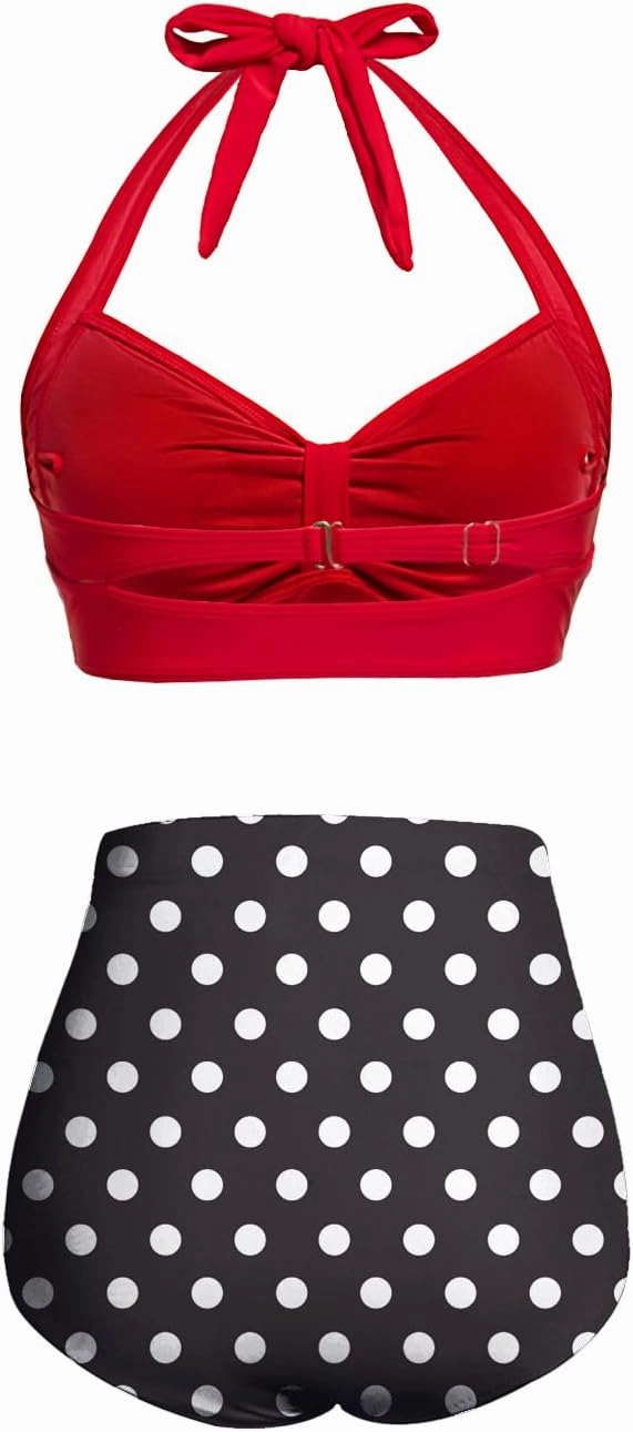 Holipick Women High Waisted Bikini Set Two Piece Swimsuit Tummy Control Bathing Suit Vintage Halter Swimwear
