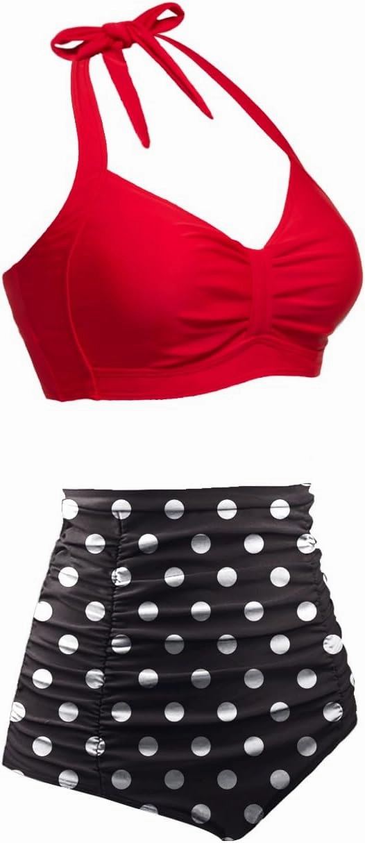 Holipick Women High Waisted Bikini Set Two Piece Swimsuit Tummy Control Bathing Suit Vintage Halter Swimwear