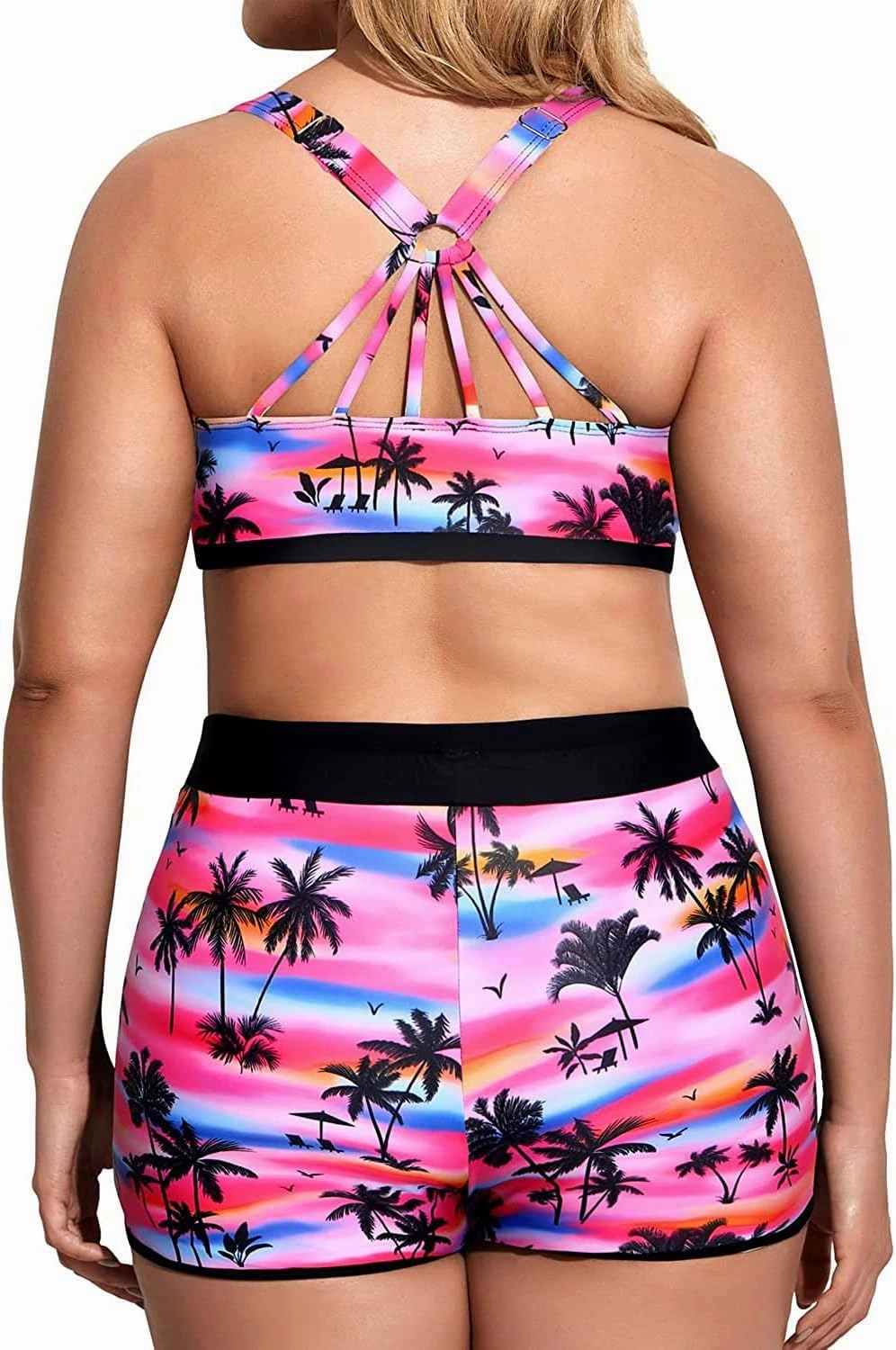Holipick Women Plus Size 3 Piece Tankini Swimsuits Tummy Control Bathing Suits with Boy Shorts Tank Top with Sports Bra