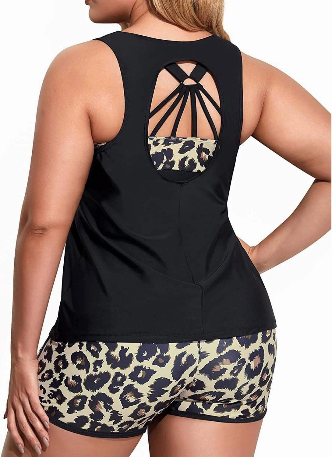 Holipick Women Plus Size 3 Piece Tankini Swimsuits Tummy Control Bathing Suits with Boy Shorts Tank Top with Sports Bra