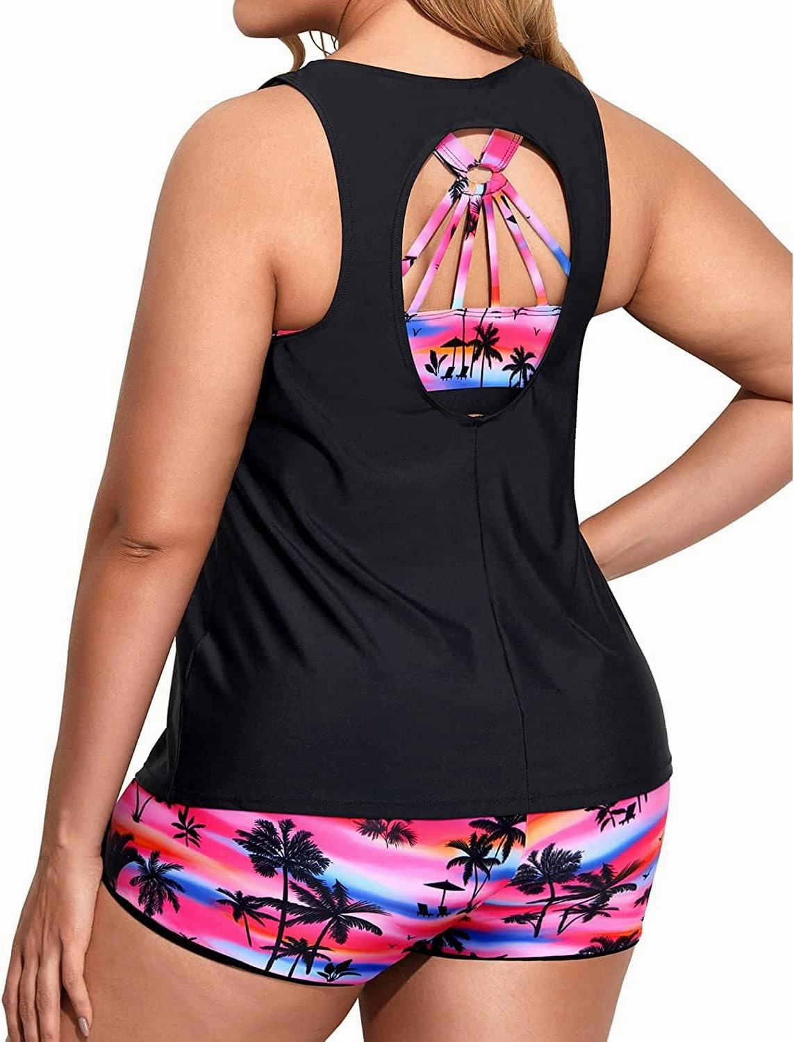 Holipick Women Plus Size 3 Piece Tankini Swimsuits Tummy Control Bathing Suits with Boy Shorts Tank Top with Sports Bra