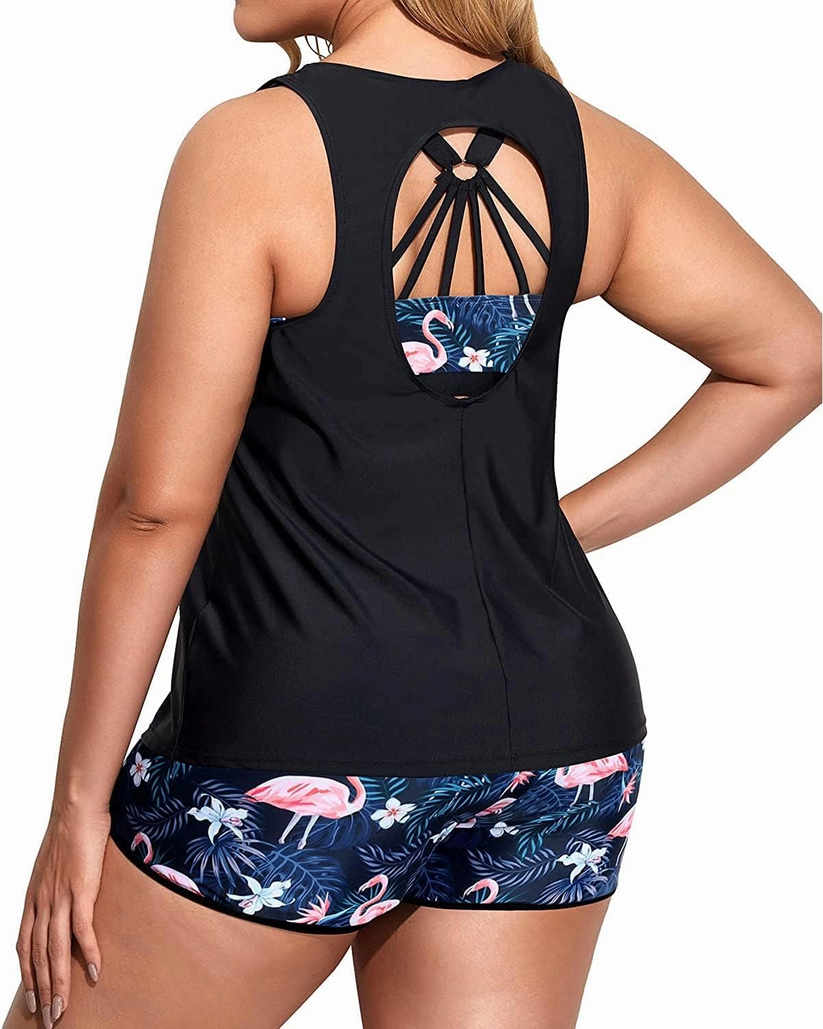 Holipick Women Plus Size 3 Piece Tankini Swimsuits Tummy Control Bathing Suits with Boy Shorts Tank Top with Sports Bra