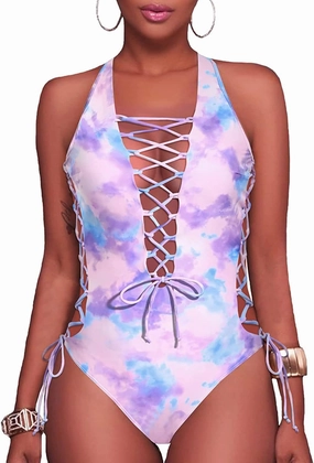 Holipick Women Sexy One Piece Swimsuit One Shoulder Bathing Suit Lace Up Swimwear Monokini