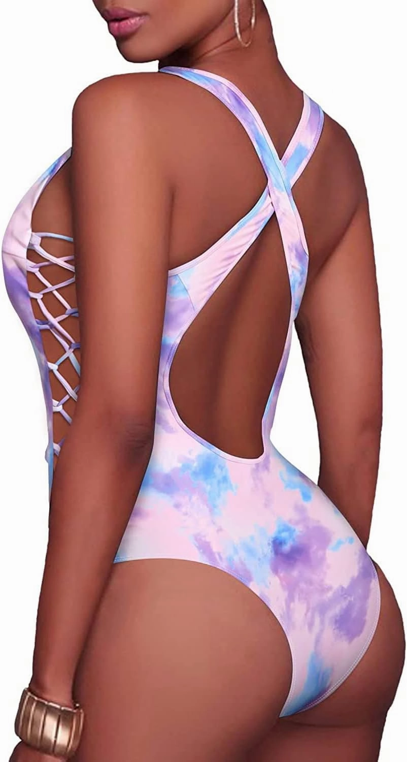 Holipick Women Sexy One Piece Swimsuit One Shoulder Bathing Suit Lace Up Swimwear Monokini