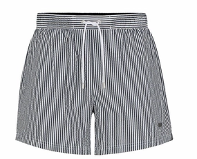 Hugo Boss Men's Velvetfish Black Striped Seersucker Swim Trunks