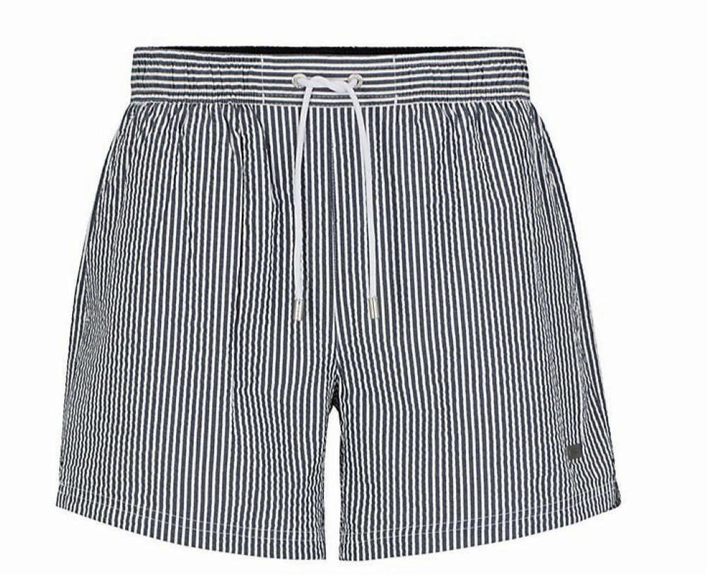 Hugo Boss Men's Velvetfish Black Striped Seersucker Swim Trunks