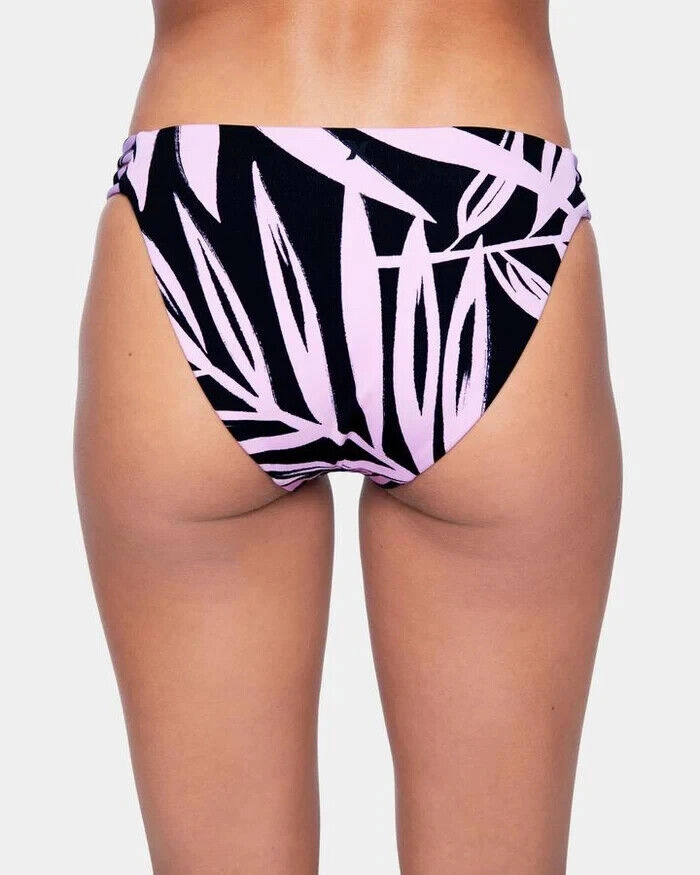Hurley Max Mystic Leaves Moderate Bikini Bottom Womens Small Black Purple ERK600