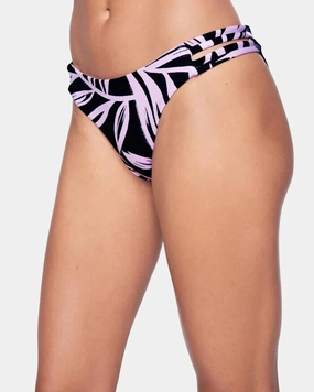 Hurley Max Mystic Leaves Moderate Bikini Bottom Womens Small Black Purple ERK600