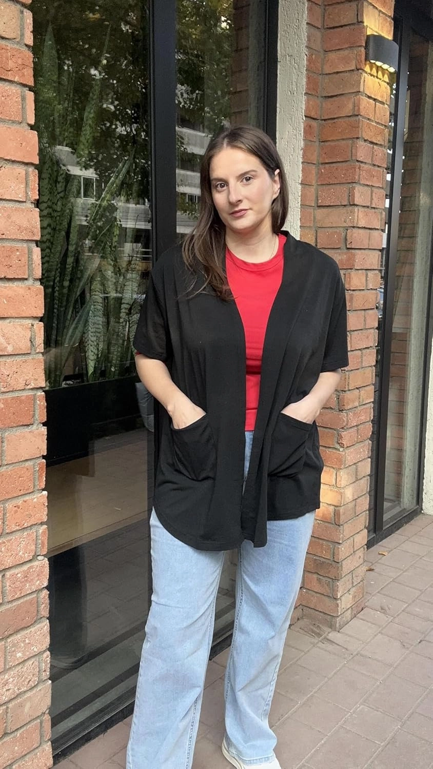 IN'VOLAND Women Plus Size Lightweight Cardigan Short Sleeve Open Front Casual Summer Kimonos Cardigans with Pockets