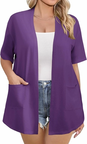 IN'VOLAND Women Plus Size Lightweight Cardigan Short Sleeve Open Front Casual Summer Kimonos Cardigans with Pockets