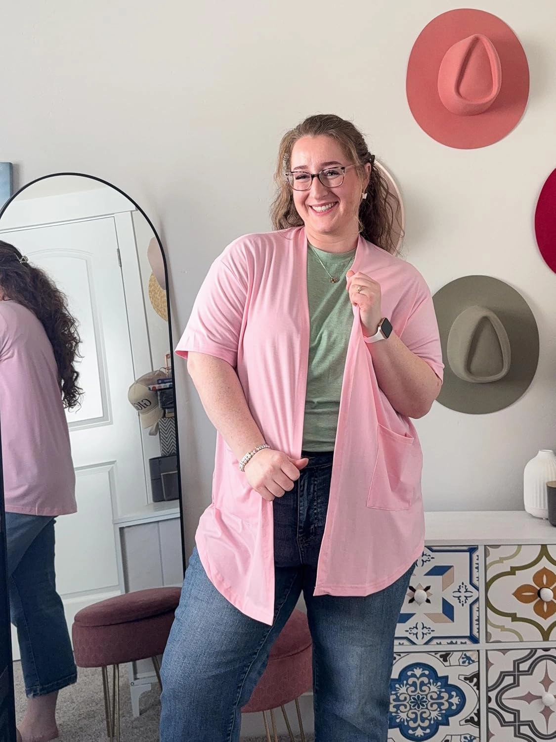 IN'VOLAND Women Plus Size Lightweight Cardigan Short Sleeve Open Front Casual Summer Kimonos Cardigans with Pockets
