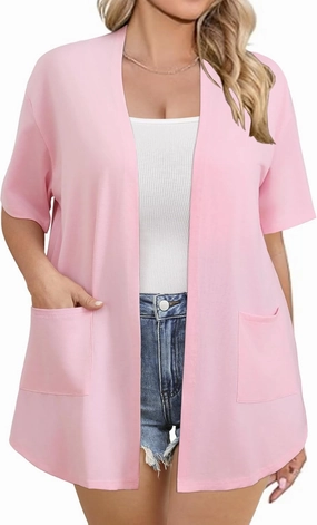 IN'VOLAND Women Plus Size Lightweight Cardigan Short Sleeve Open Front Casual Summer Kimonos Cardigans with Pockets