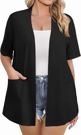 IN'VOLAND Women Plus Size Lightweight Cardigan Short Sleeve Open Front Casual Summer Kimonos Cardigans with Pockets
