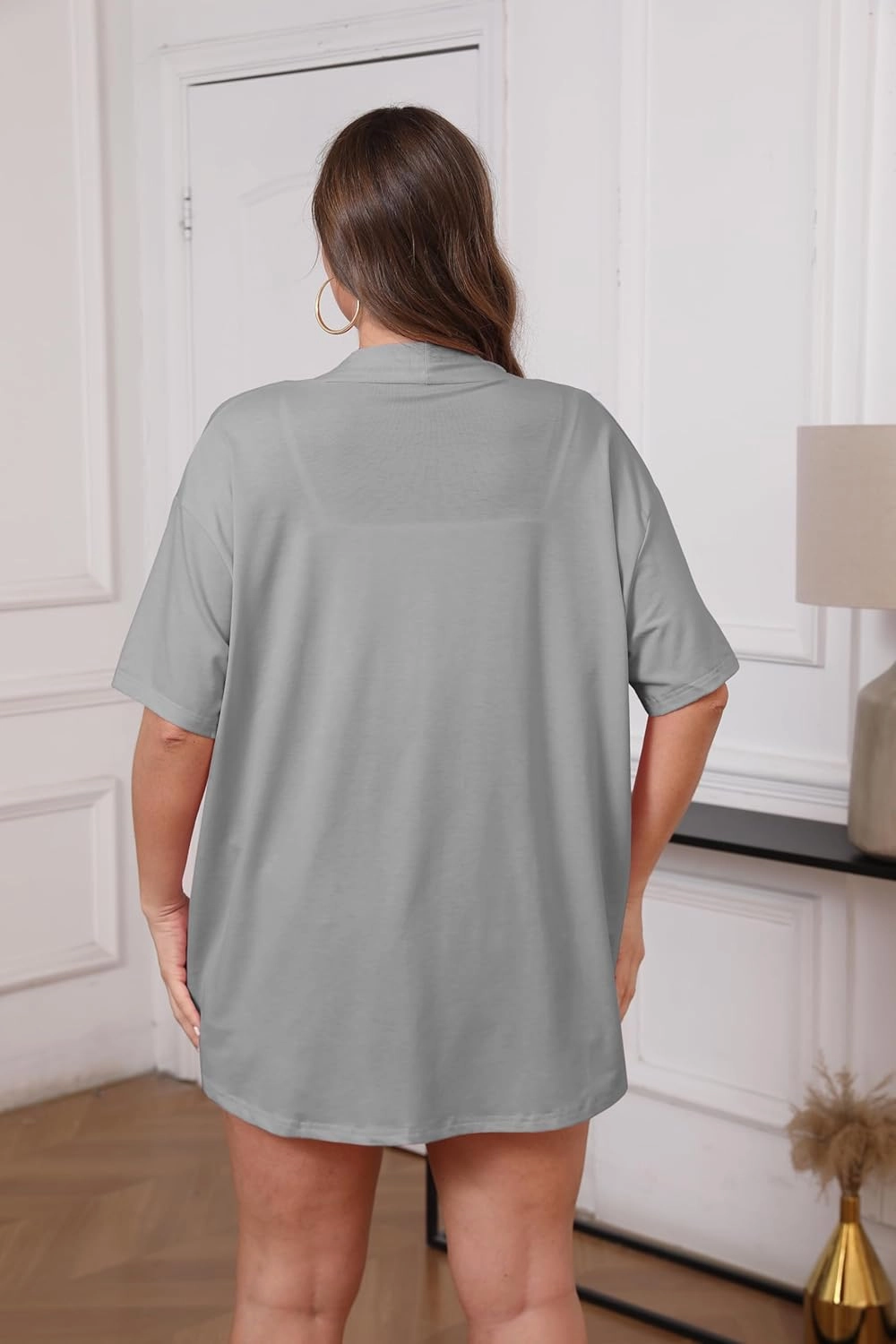 IN'VOLAND Women Plus Size Lightweight Cardigan Short Sleeve Open Front Casual Summer Kimonos Cardigans with Pockets
