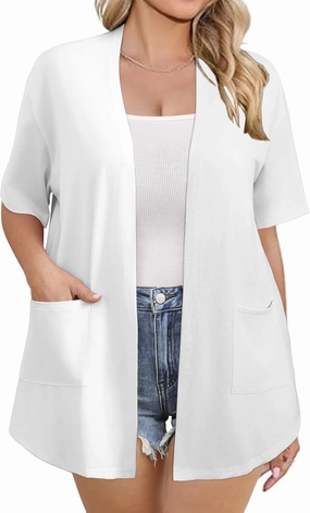 IN'VOLAND Women Plus Size Lightweight Cardigan Short Sleeve Open Front Casual Summer Kimonos Cardigans with Pockets