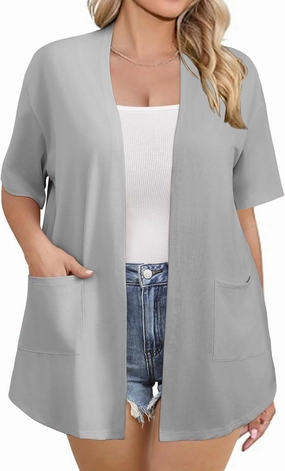 IN'VOLAND Women Plus Size Lightweight Cardigan Short Sleeve Open Front Casual Summer Kimonos Cardigans with Pockets