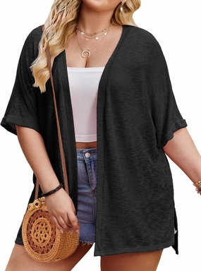 IN'VOLAND Womens Plus Size Lightweight Cardigan Open Front Short Sleeve Casual Loose Fit Beach Cover Up