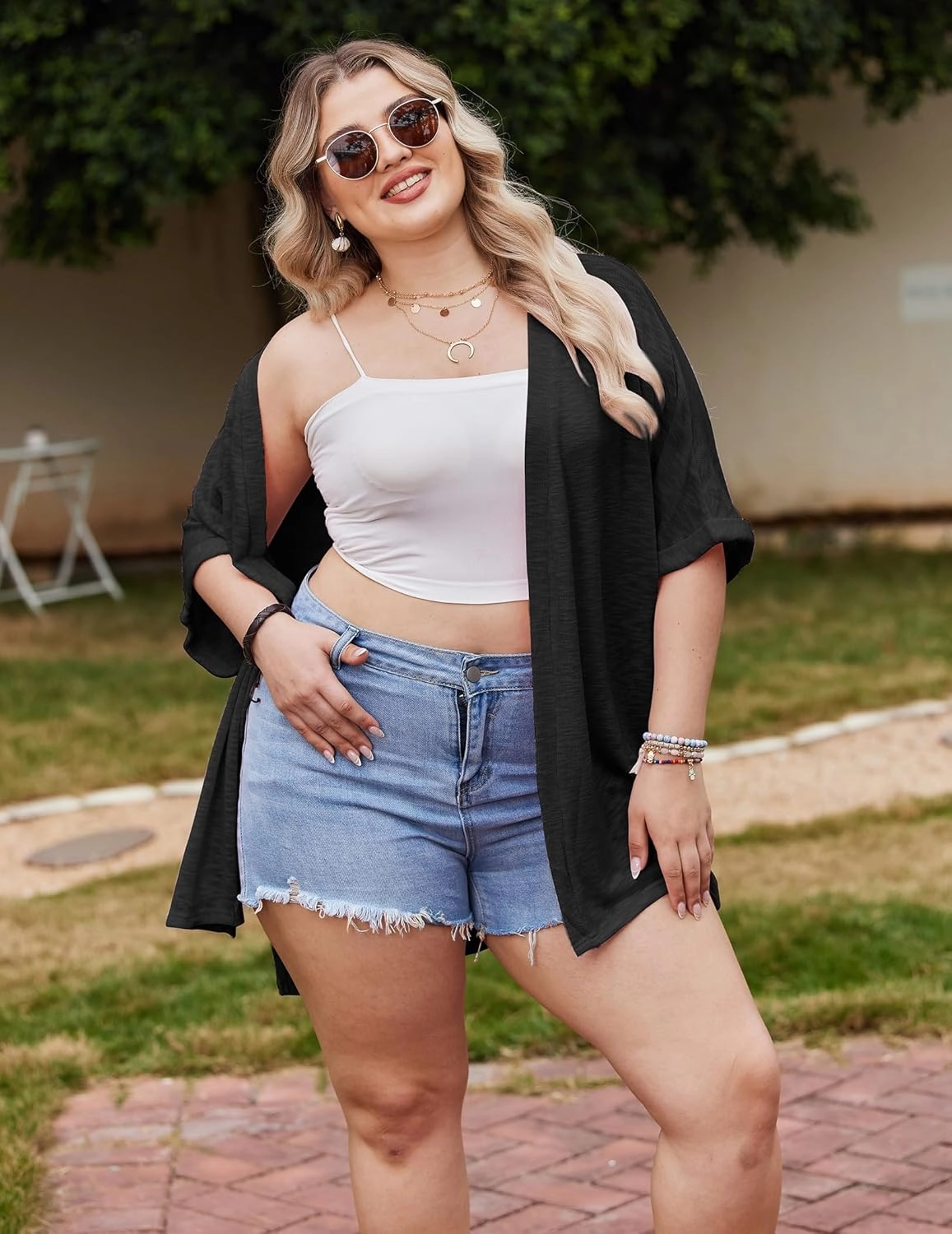 IN'VOLAND Womens Plus Size Lightweight Cardigan Open Front Short Sleeve Casual Loose Fit Beach Cover Up