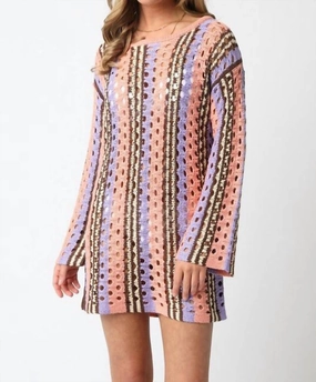 Island Time Crochet Cover Up In Coral, Purple, Brown
