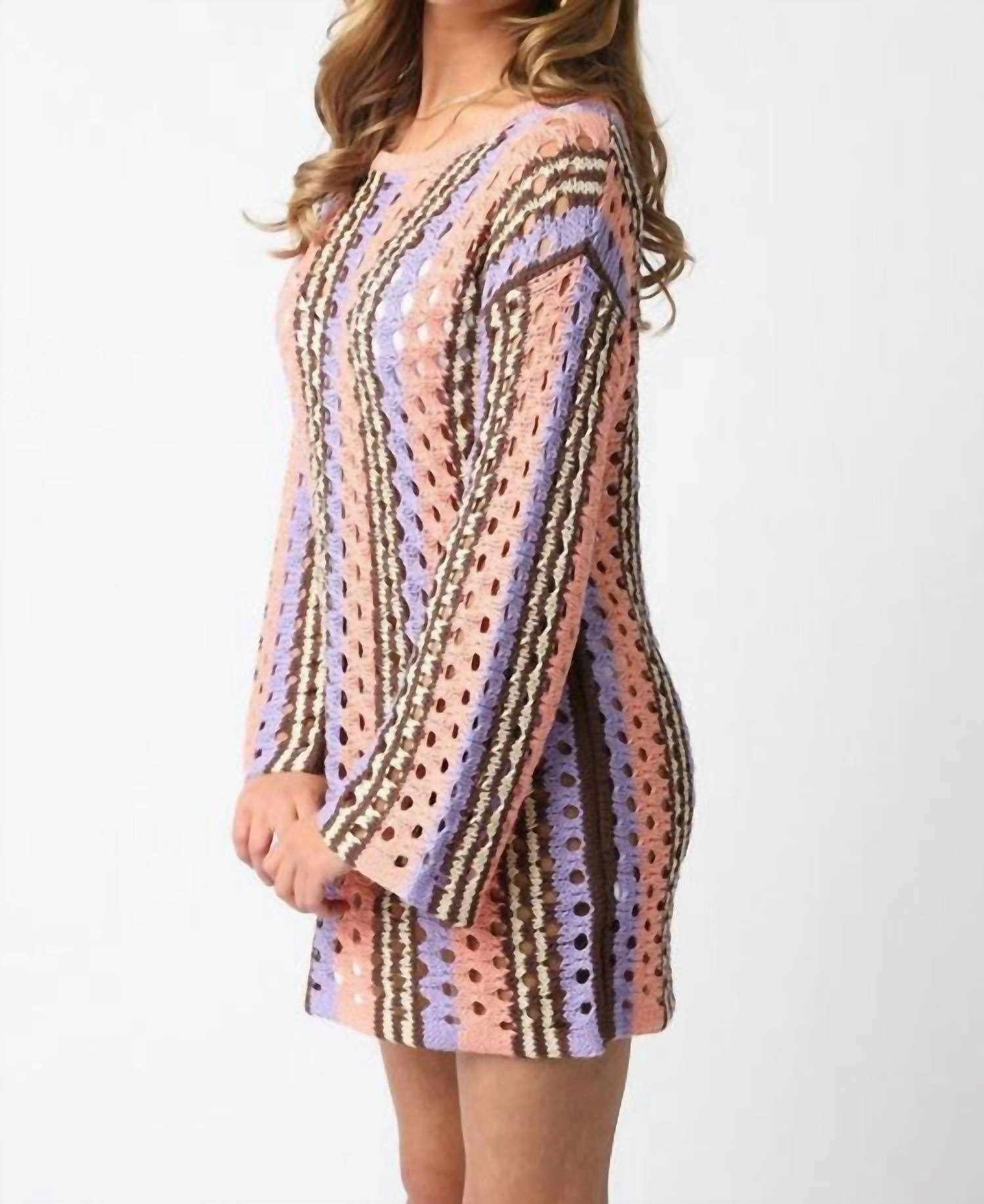 Island Time Crochet Cover Up In Coral, Purple, Brown