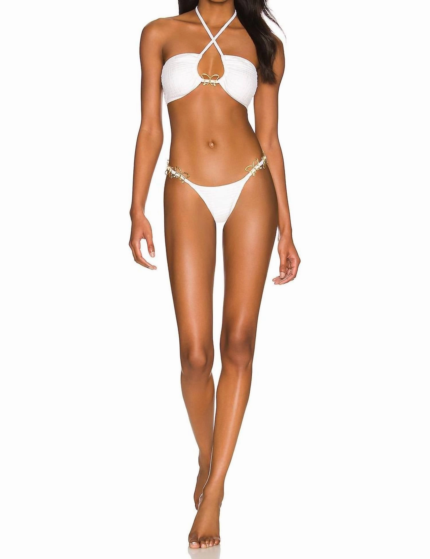 James Bandeau Bikini Top In White Gold Butterfly