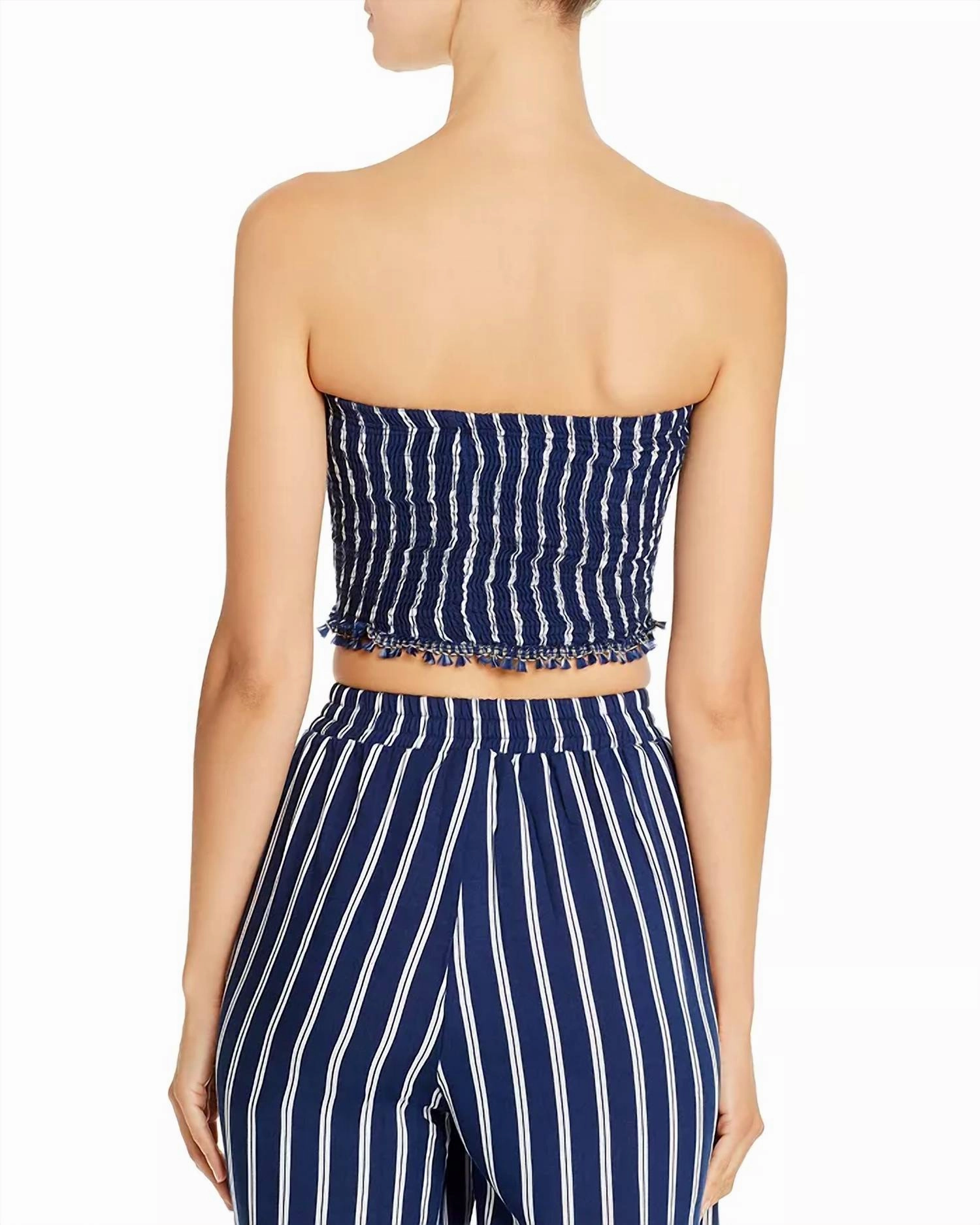 Joan Cover Up Top In Indigo Stripe
