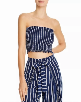 Joan Cover Up Top In Indigo Stripe
