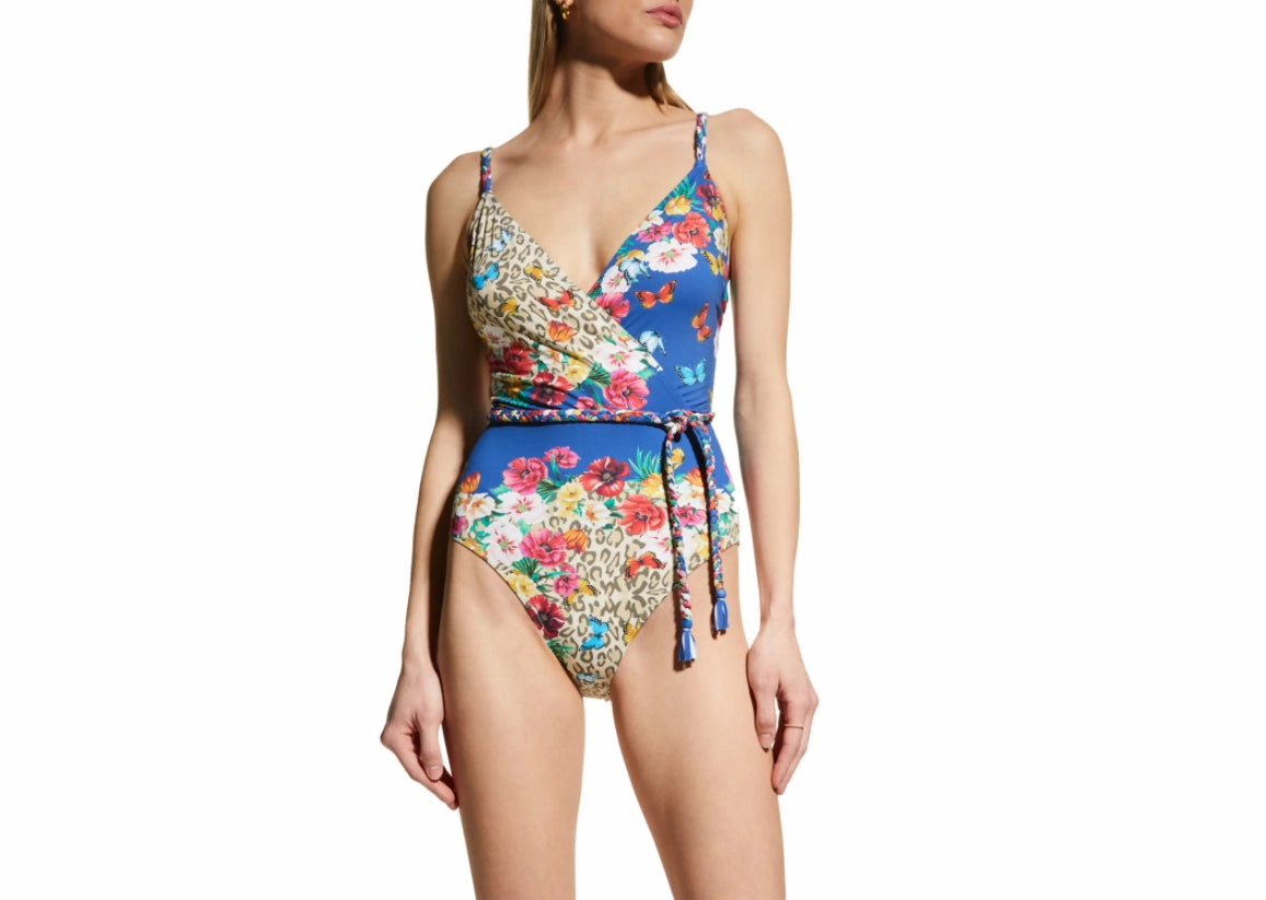 Johnny Was Women's Braided Wrap One Piece Multi Color Swimsuit