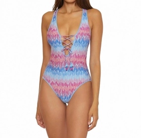 Joshua Tree Corset One Piece Swimsuit In Multi Blue