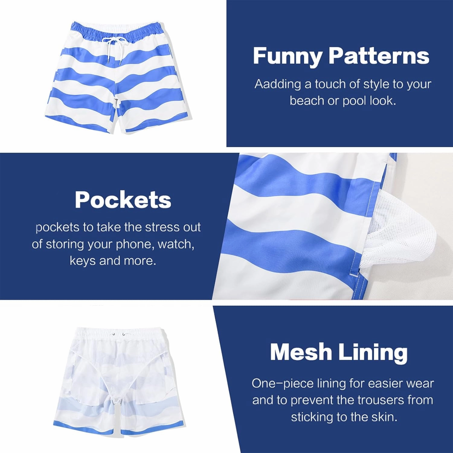 JOYSON Mens Swim Trunks Quick Dry 5 Inch Swim Shorts Bathing Suits with Mesh Lining Pockets
