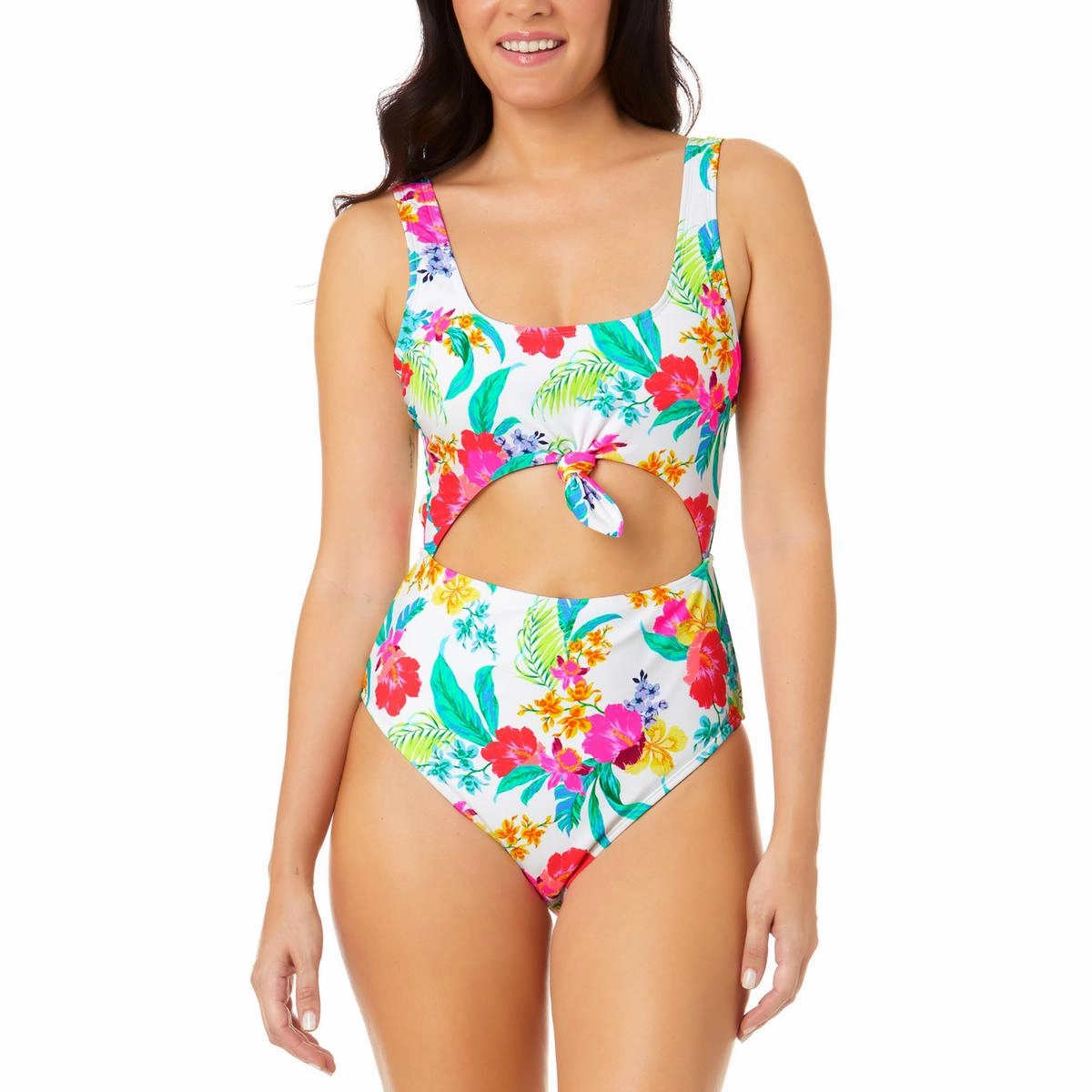 Juniors Womens Cut-Out Knot-Front One-Piece Swimsuit