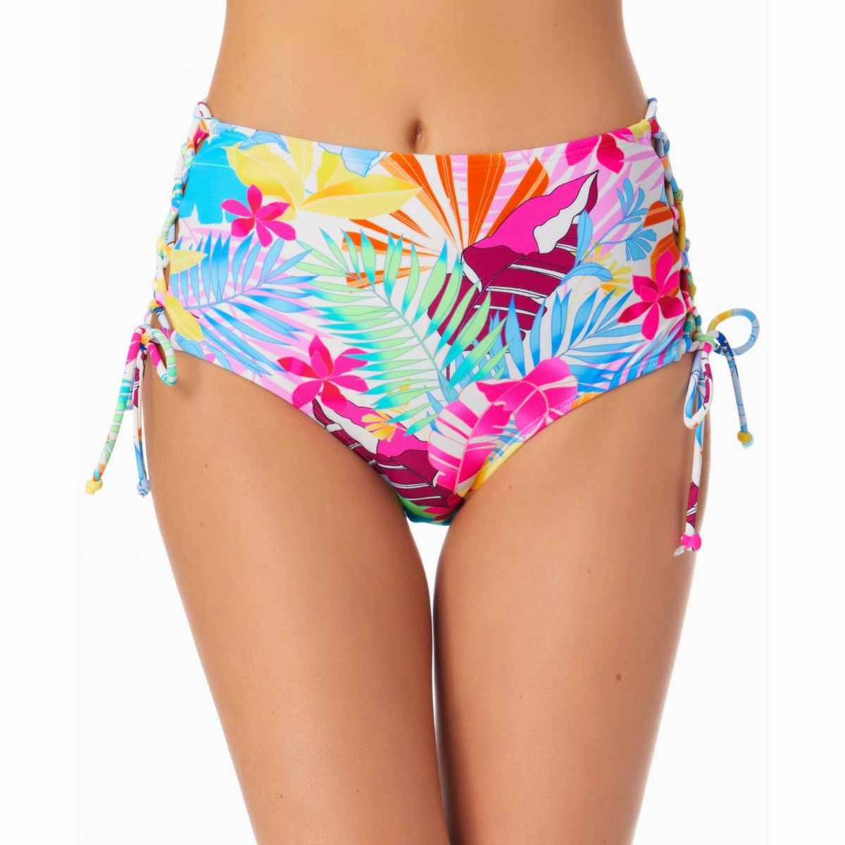 Juniors Womens Lace-Up Floral Print Swim Bottom Separates