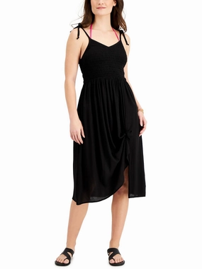 Juniors Womens Smocked Dress Cover-Up