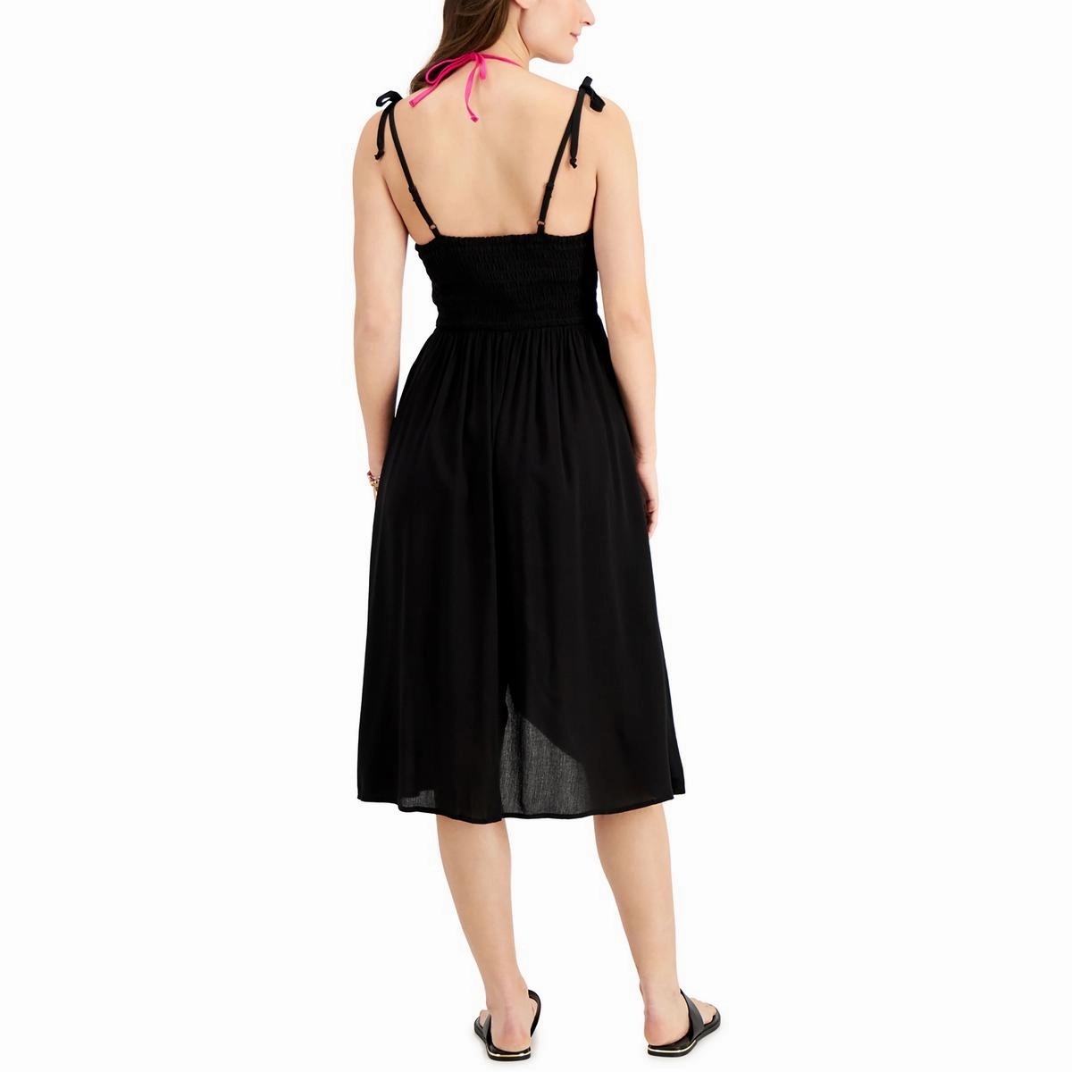 Juniors Womens Smocked Dress Cover-Up