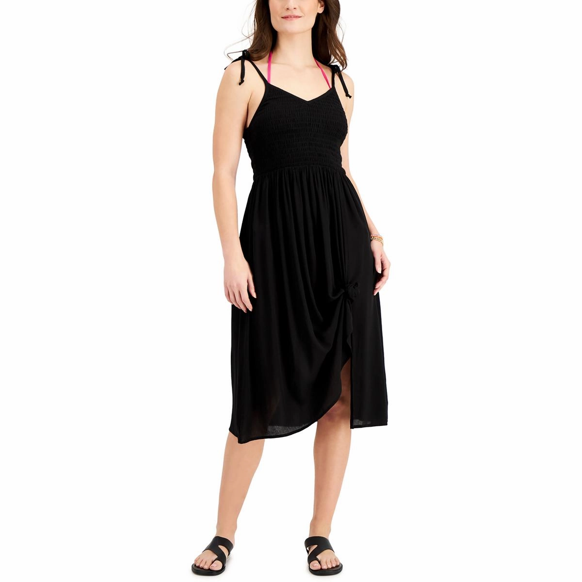 Juniors Womens Smocked Dress Cover-Up