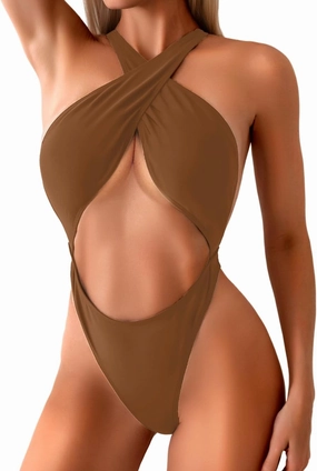 Kaei&Shi Sexy One Piece Swimsuit for Women,Cut Out Criss Cross Bathing Suit,Thong Monokini Swimsuits
