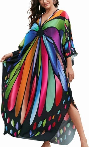 Kaftan Dresses for Women Plus Size Batwing Sleeve Caftans Long Bathing Suit Cover Up Maxi Beach Dress Loungewear
