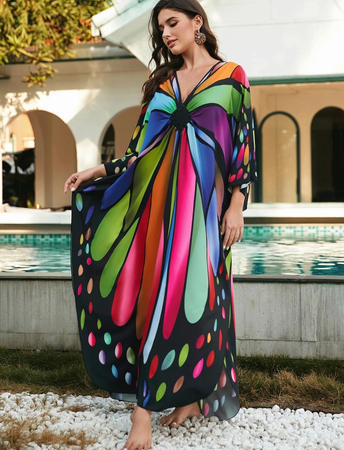 Kaftan Dresses for Women Plus Size Batwing Sleeve Caftans Long Bathing Suit Cover Up Maxi Beach Dress Loungewear