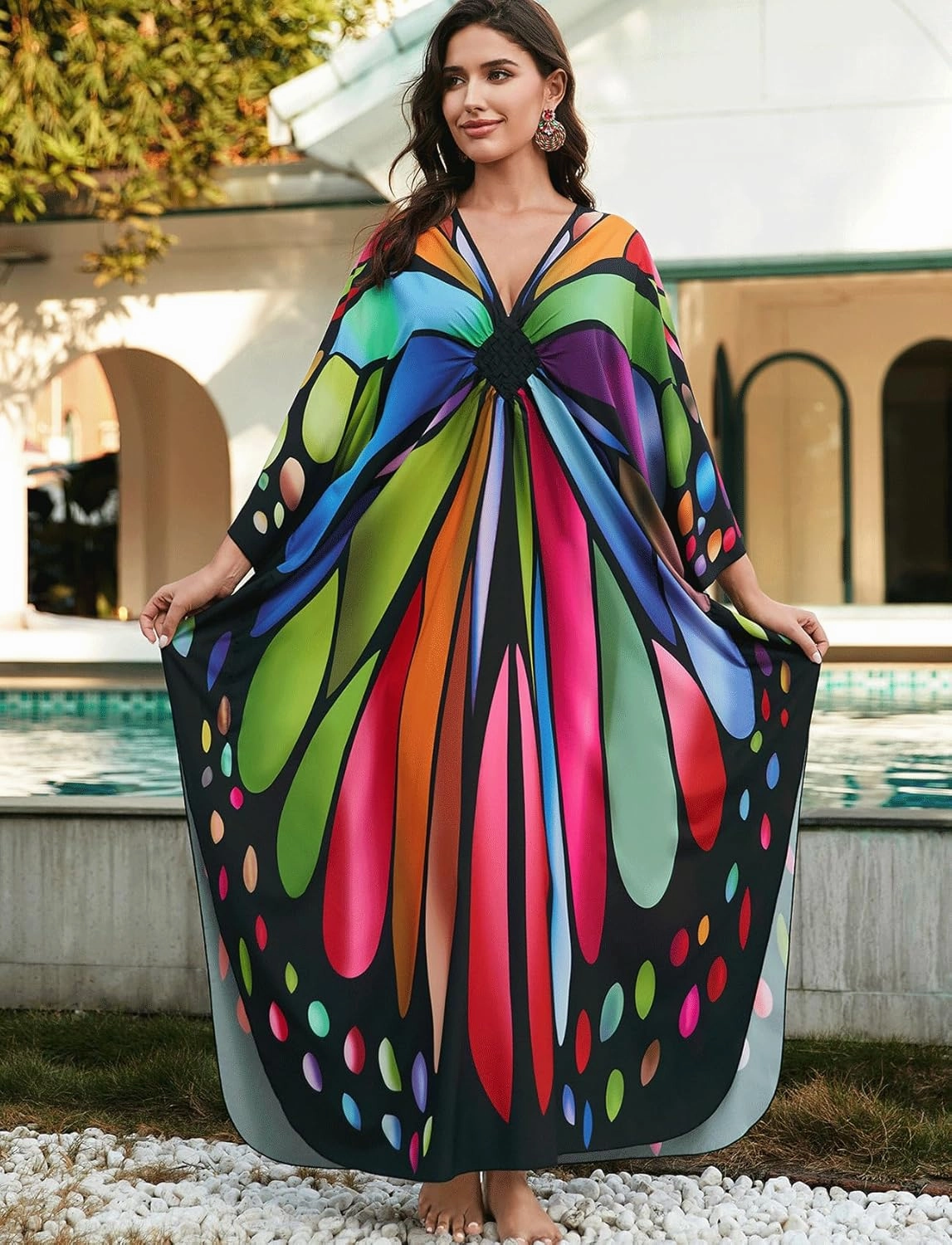 Kaftan Dresses for Women Plus Size Batwing Sleeve Caftans Long Bathing Suit Cover Up Maxi Beach Dress Loungewear