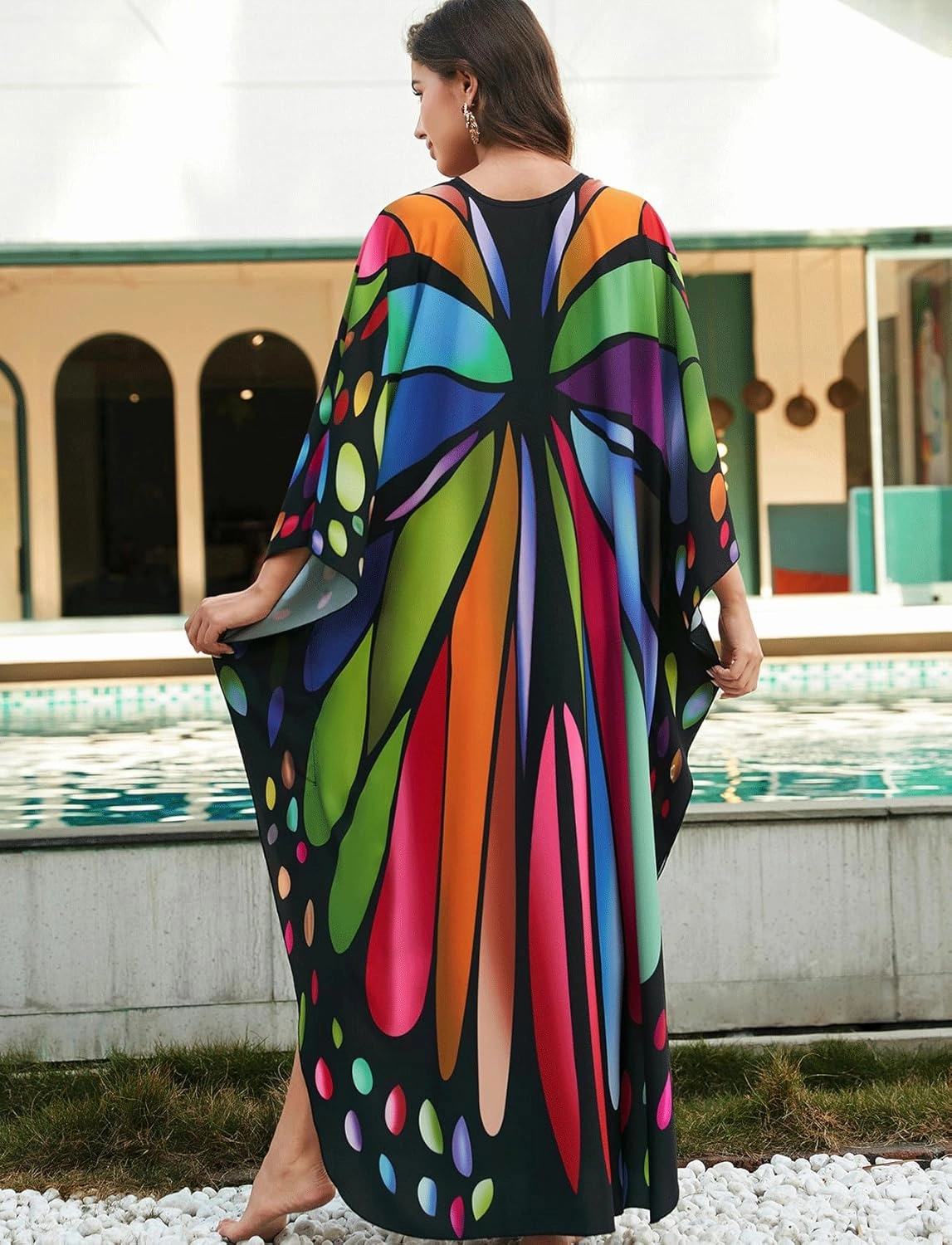 Kaftan Dresses for Women Plus Size Batwing Sleeve Caftans Long Bathing Suit Cover Up Maxi Beach Dress Loungewear