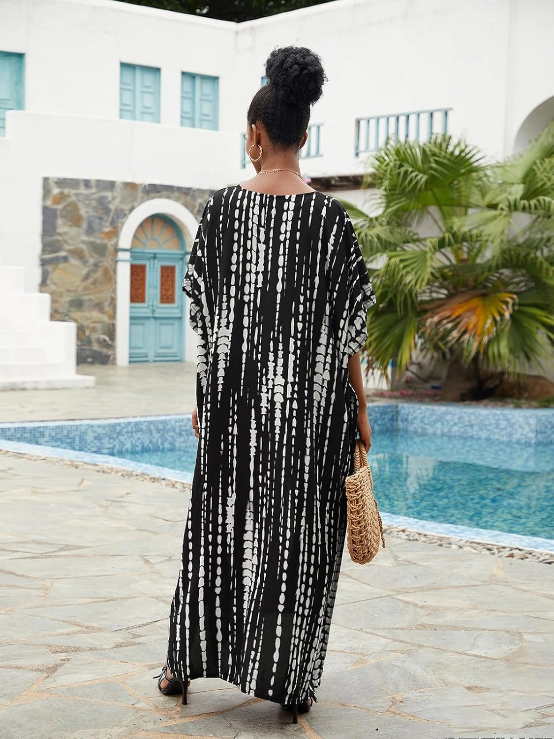 Kaftan Dresses for Women Plus Size Lightweight Swimsuit Cover up Batwing Sleeve Print Loungewear Beach Robe